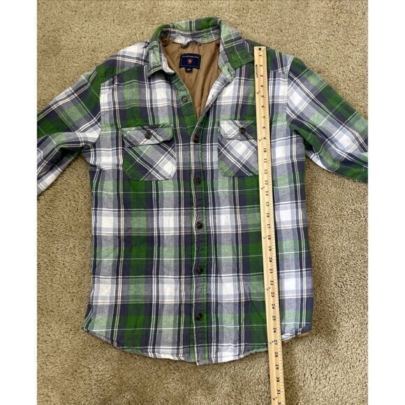 Saddlebred Flannel‎ Shirt Jacket Quilted Lined Green Plaid Mens Medium - Picture 5 of 9
